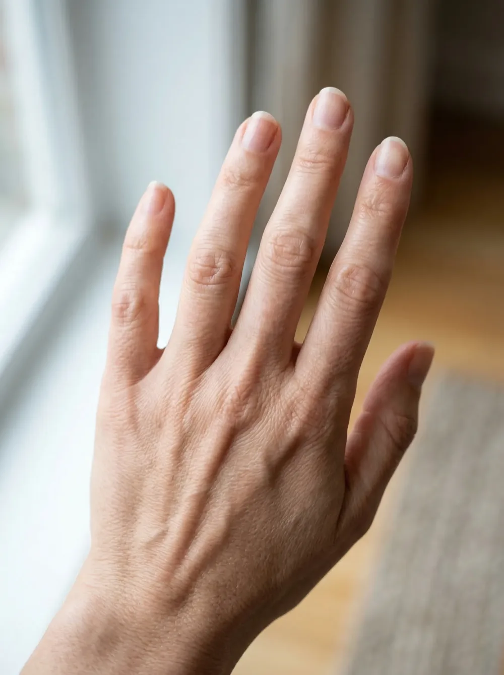 Hand before ring fitting showing bare finger