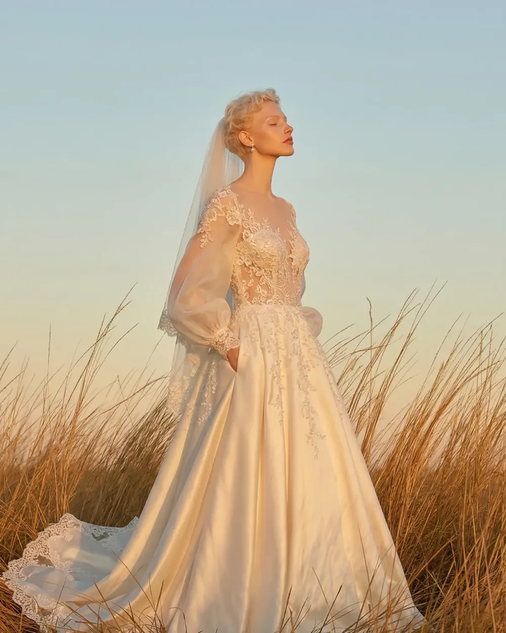 Virtual wedding dress try-on result showing AI bridal dress fitting